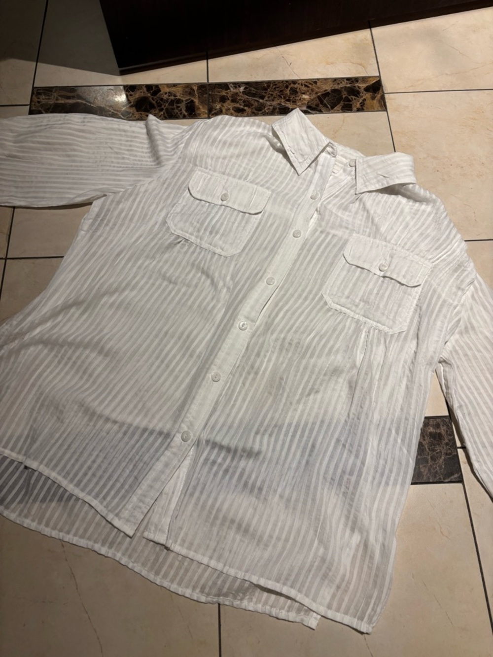 JM Collection White Striped Button-Down Shirt